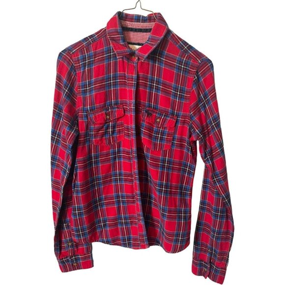 Abercrombie & Fitch Red Flannel Plaid Long Sleeve Shirt-Women's Size S - Picture 1 of 6